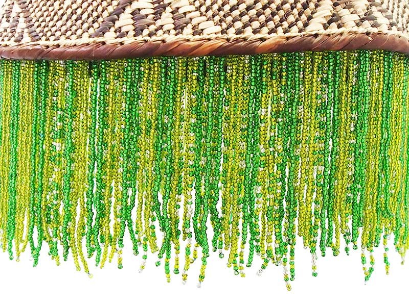 African Beaded Basket Pendant Lampshade - Green Beads_beads detail