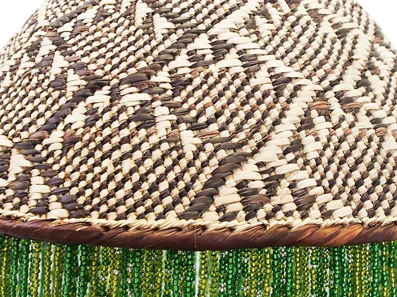 African Beaded Basket Pendant Lampshade - Green Beads_shade detail