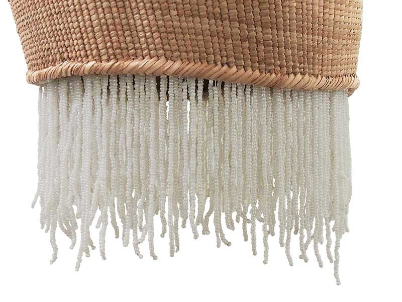 African Beaded Basket Pendant Lampshade - White Beads_bead detail