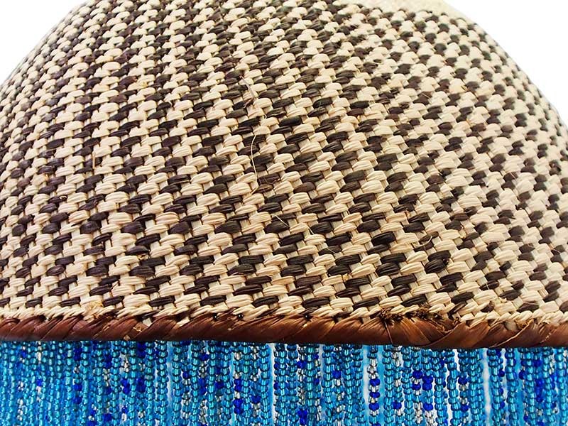 African Beaded Basket Pendant Lampshade - Blue Beads_shade detail