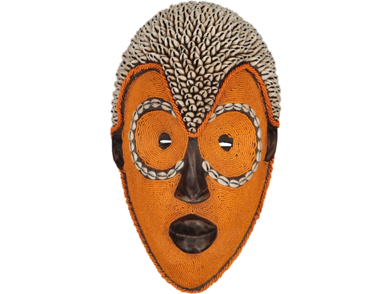 Bamileke Mask - Beads and Cowrie Shells   - Orange