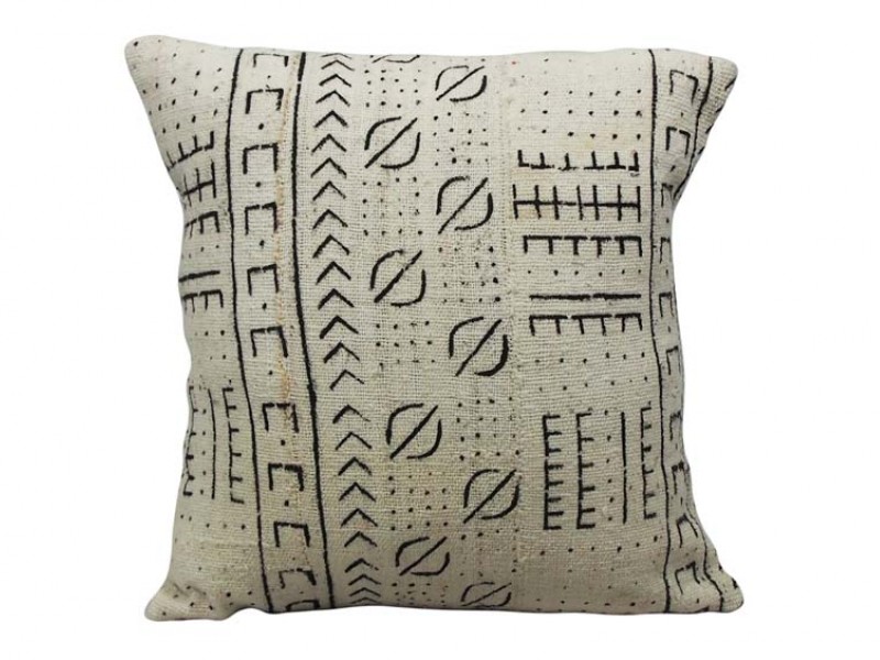 Mudcloth Cushion - White with Leaf pattern 40 x 40cm