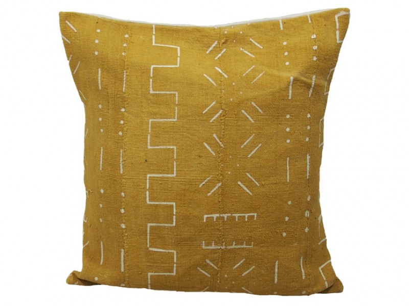 Mudcloth Cushion - Yellow with White Design 45 x 45cm