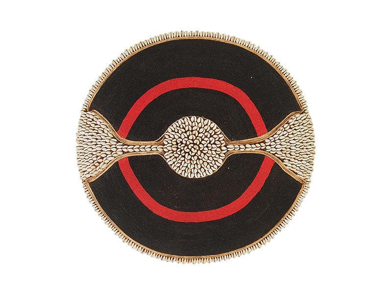 Large Beaded Shield - Black With Red Ring and Cowrie shell Band and Trim