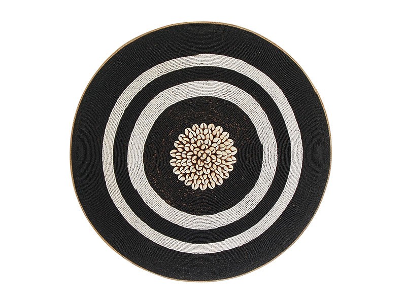 Large Beaded Shield - Black with White Rings and Cowrie Center
