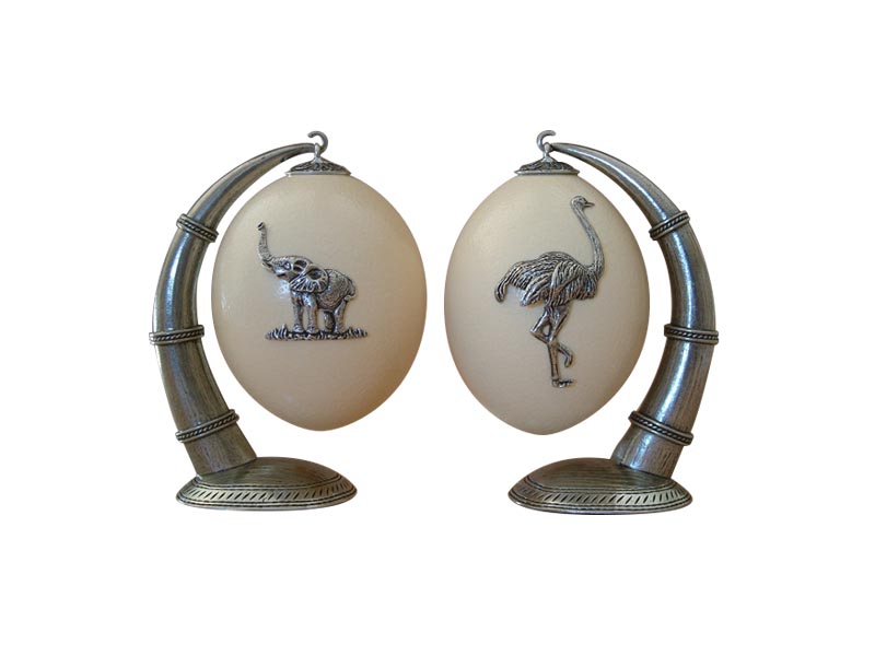 Ostrich Egg With Tusk Display Stand - Elephant Design