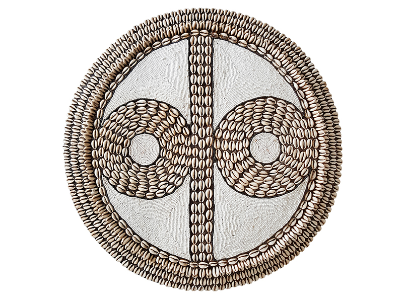 Large Beaded Shield with White Beads and Cowrie Shell Details