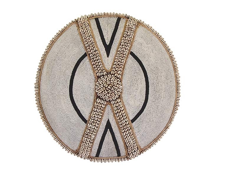 Large Beaded Shield - White with Black and Cowrie Cross