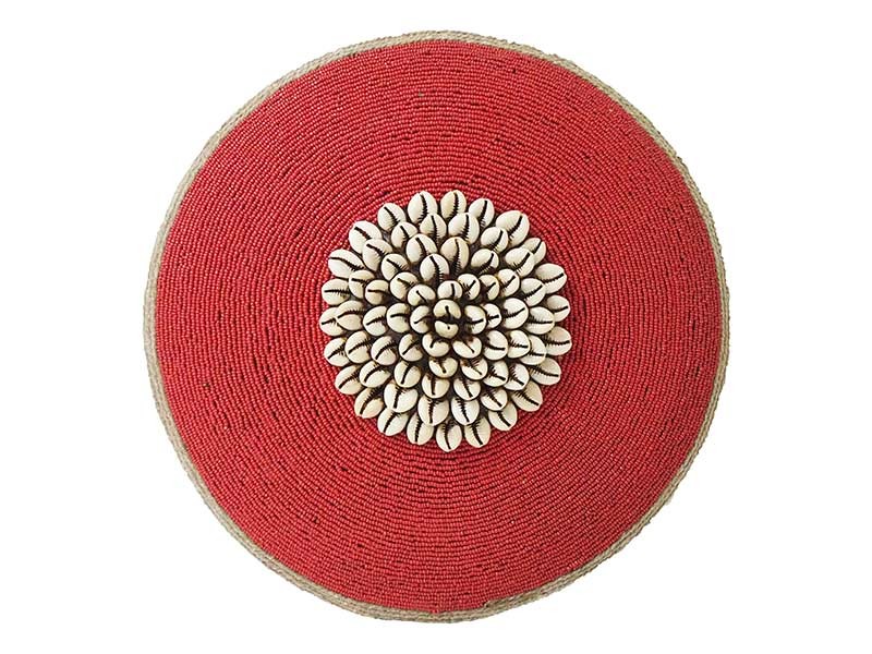Small Beaded Shield - Red with Cowrie Center and trim