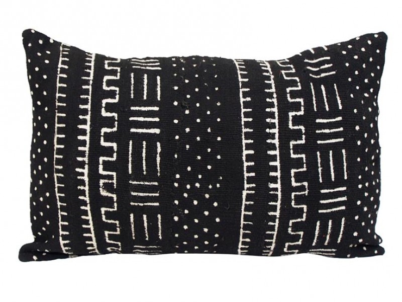 African Creative :: Mudcloth Lumbar Cushion - Black with White Angular ...