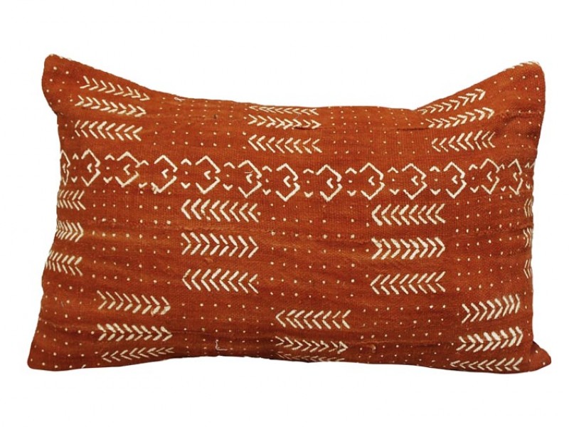 Mudcloth Lumbar Cushion - Brown with Chevron & Triangles 60 X 40cm