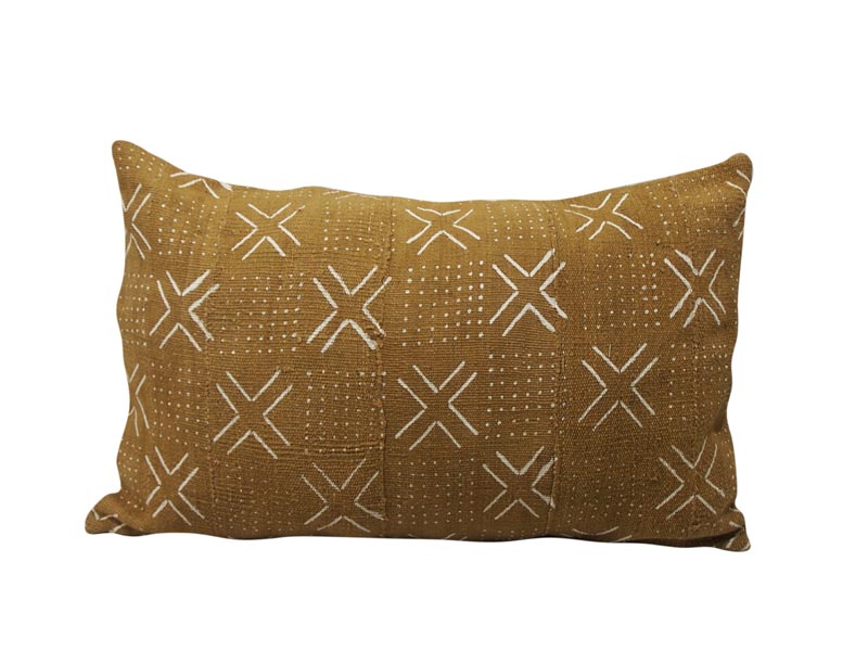 Mudcloth Lumbar Cushion - Olive - Crosses & Dots 60 x 40cm