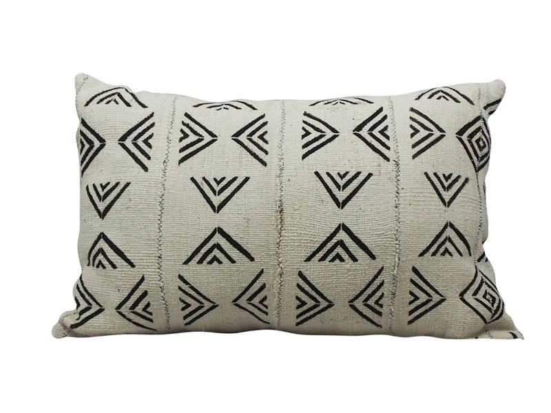 Mudcloth Lumbar Cushion - White and Black - Triangles- 60 x 40cm