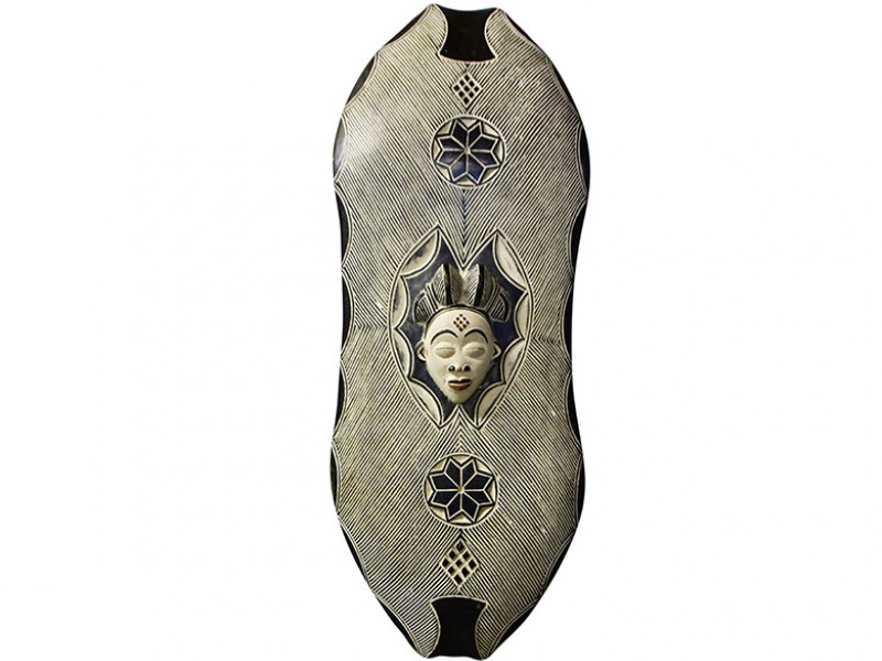 Large African Carved Wood Shield - Punu Mask