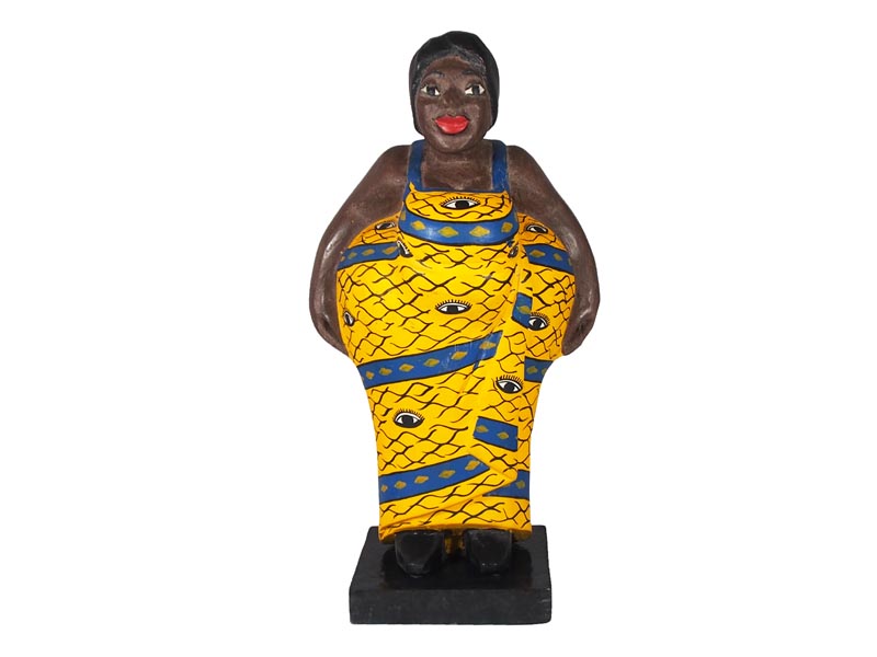 Mama Africa Wood Sculpture - yellow dress 38cm