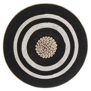 Large Beaded Shield - Black with White Rings and Cowrie Center