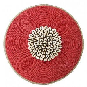 Small Beaded Shield - Red with Cowrie Center and trim