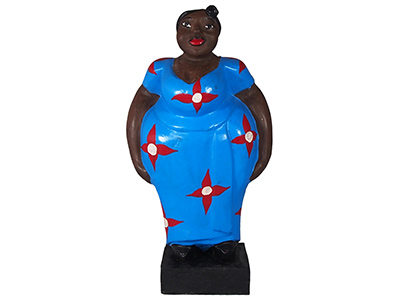 Mama Africa Wood Sculpture - Blue dress 38cm