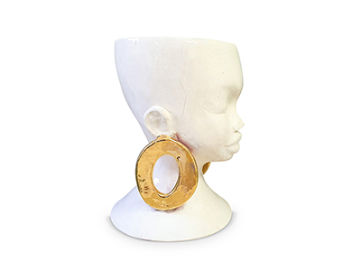 Handmade Ceramic Lady Planter - Gold Lustre  Earrings