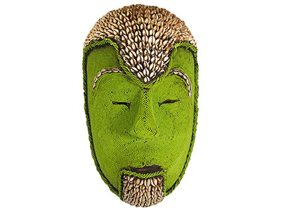 Bamileke Mask - Beads and Cowrie Shells - Lime Green