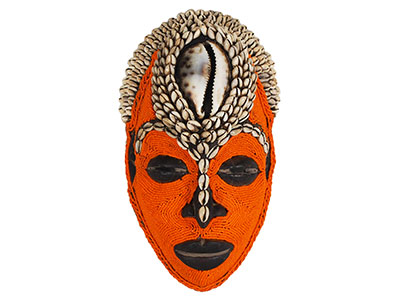 Bamileke Mask - Small Orange beaded mask with Cowrie shells