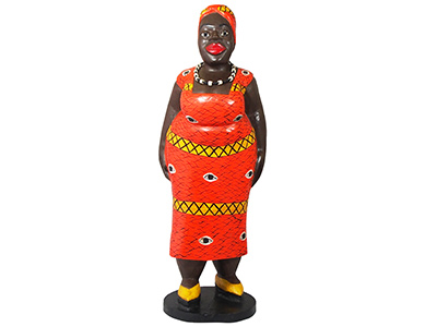 Mama Africa Wood Sculpture - Orange Dress 89cm