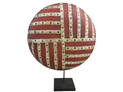 Large African Tribal Shield - Red Fabric & Metal Detail