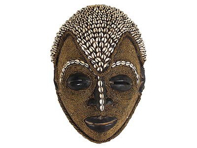 Bamileke Mask - Small Gold beaded mask with Cowrie shells