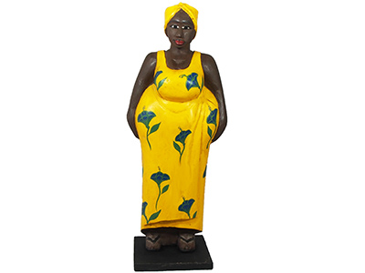 Mama Africa Wood Sculpture - Yellow Dress 66cm