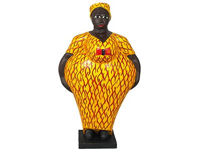 Mama Africa Wood Sculpture - Yellow & Red Dress 60cm